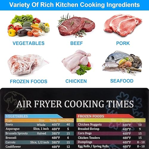 Miniatura 4 de Hoja de trucos para freidora de aire, freidora de aire magnética, tabla de tiempos de cocción, juego de hojas de trucos, accesorios para freidora de