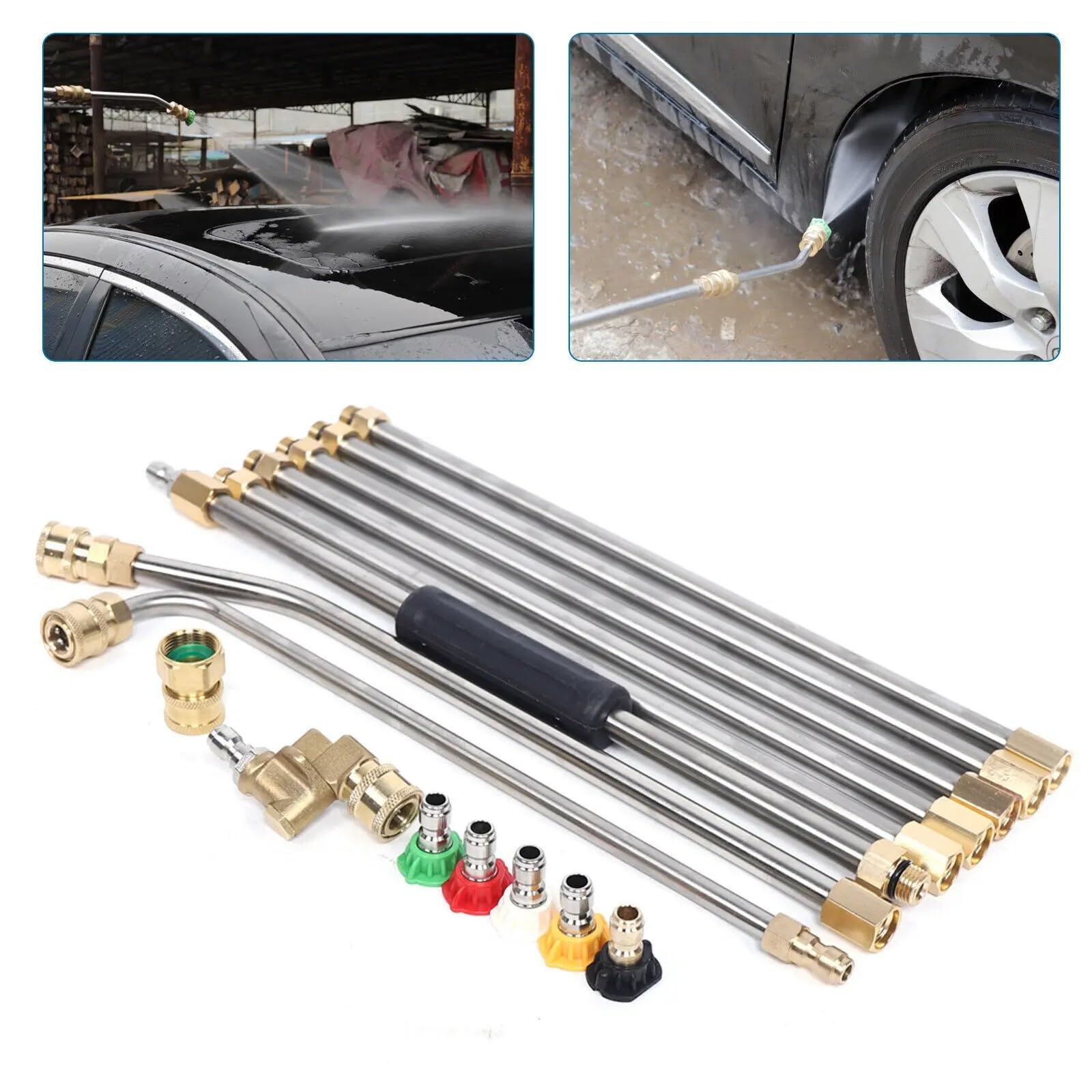 Varitas de extensión for Lavadora Alta presión, Limpiador techos, Herramienta Limpieza, Kit Boquilla Lanza Adecuado para Jardines y azoteas