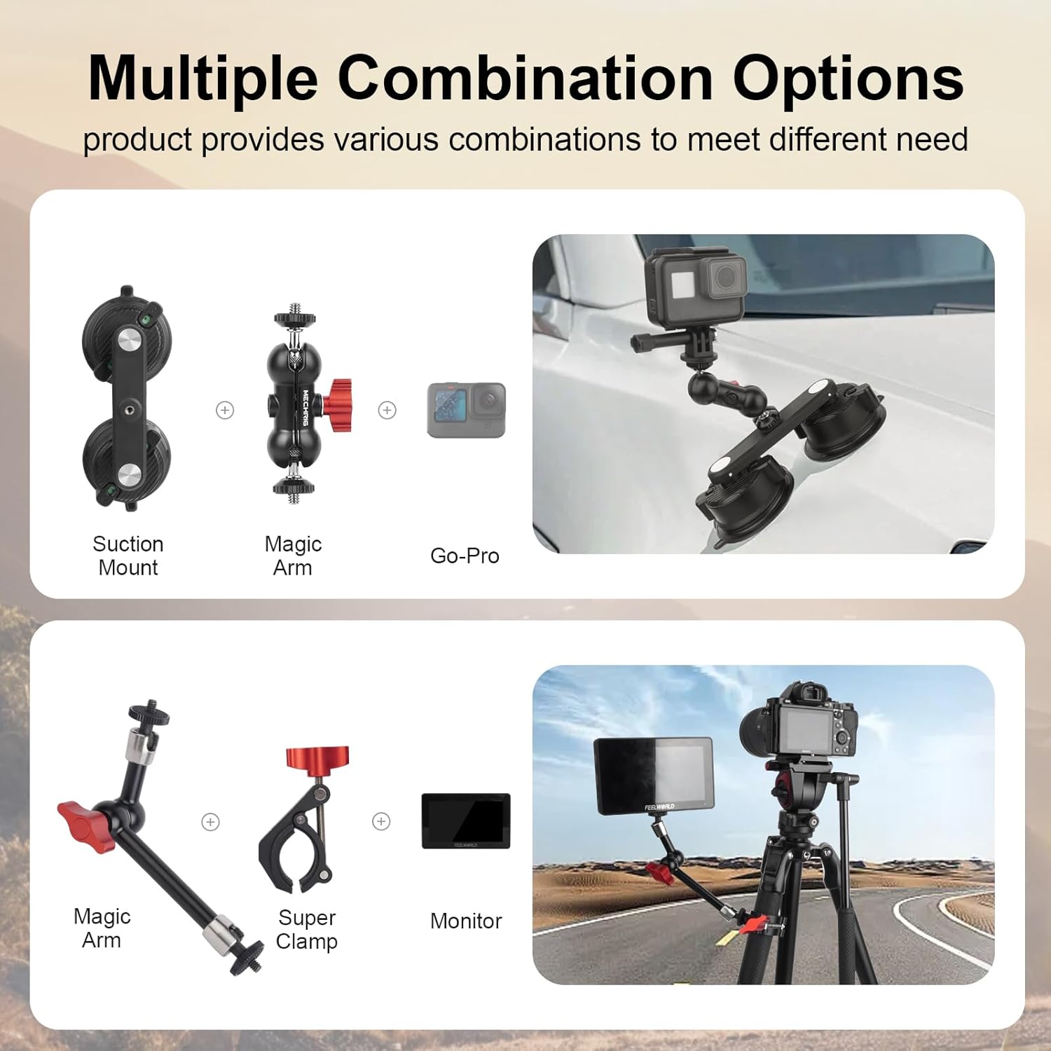 Versatile Camera Suction Cup Car Mount Kit with Telescopic Extension Pole & 360° Magic Arm, Quick Release Vehicle Camera Holder for Insta360 X5/X4/X3 Secure POV Shots,YD002