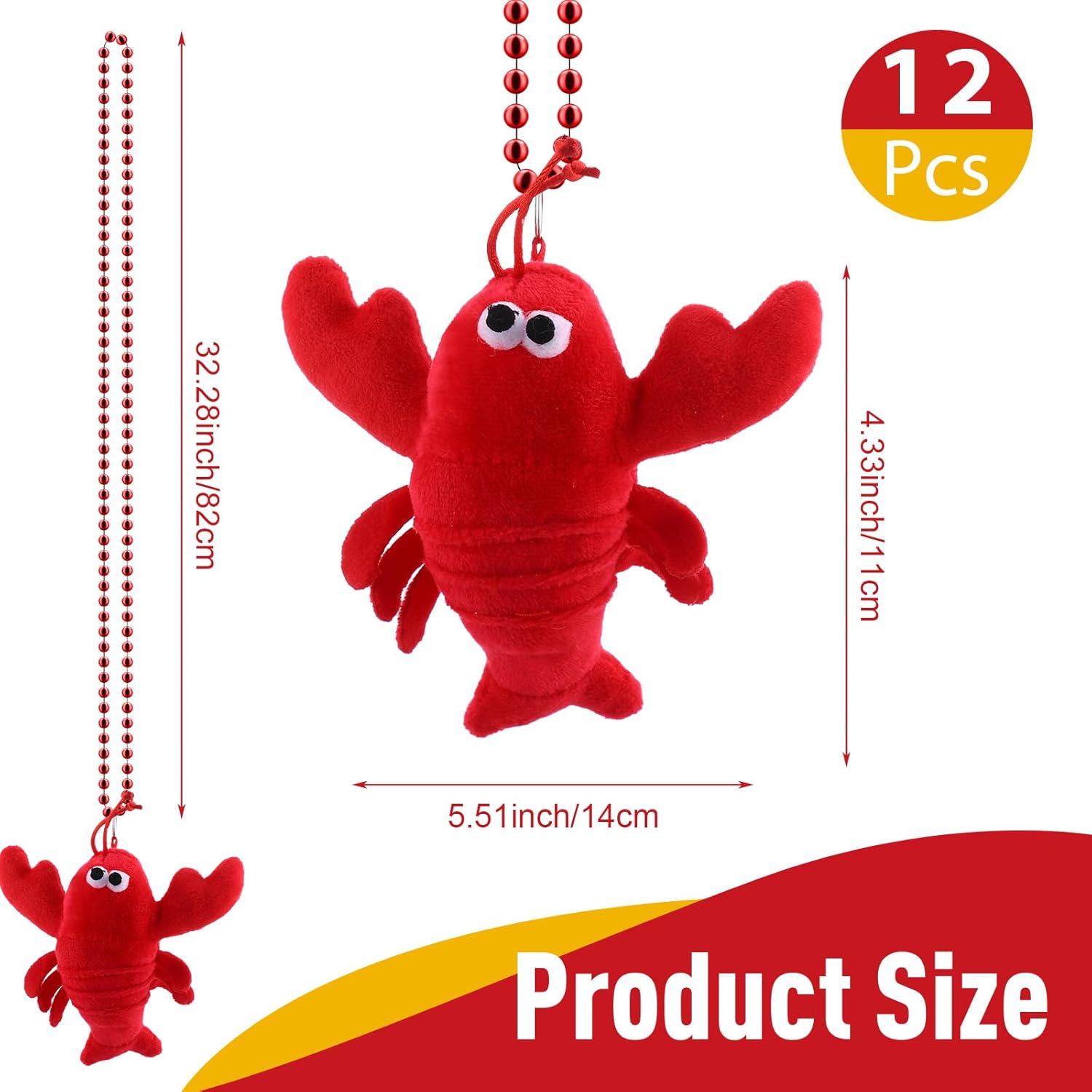 Tigeen 12 Pcs Crawfish Mardi Gras Beads Necklace Mardi Gras Party Favors Beaded Necklace Red Lobster Decorations Carnival Crawfish Party Favor (5.51 x 4.33 Inch,Short Plush)