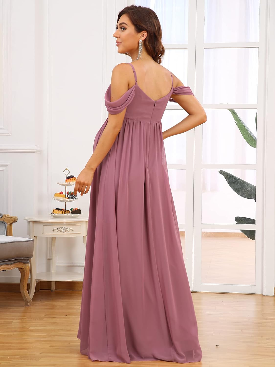 Ever-Pretty Women's Ruched Spaghetti Staps V Neck Short Sleeves Maternity Formal Party Dress 20809 at  Women’s Clothing store