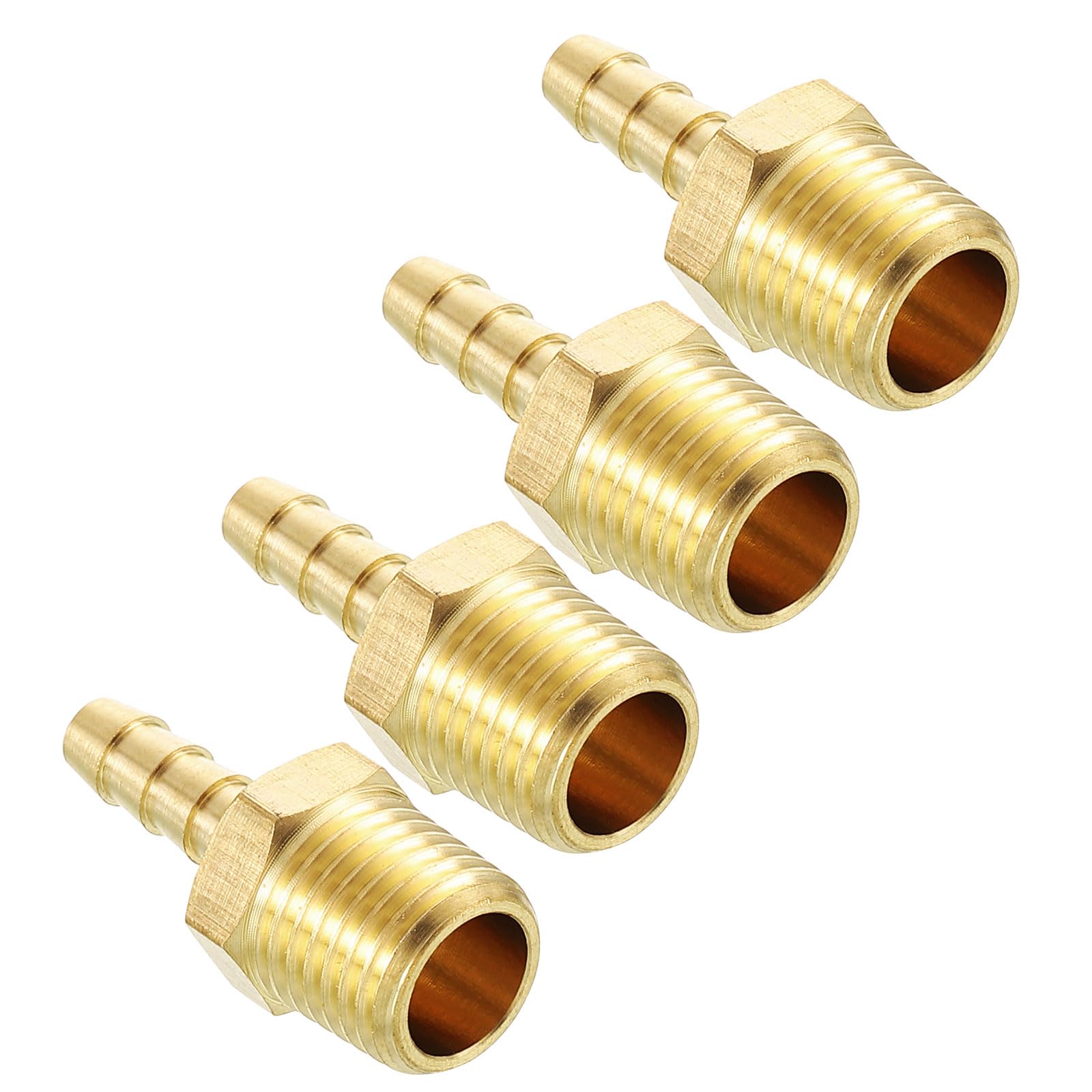 Kozelo Pack of 4 Brass Hose Barb Fittings Adapter Connector 3/16"(5mm) Hose Barb to 1/4"(7mm) NPT Male Fittings for Home Machines, Massage Bathtubs, and Irrigation Systems