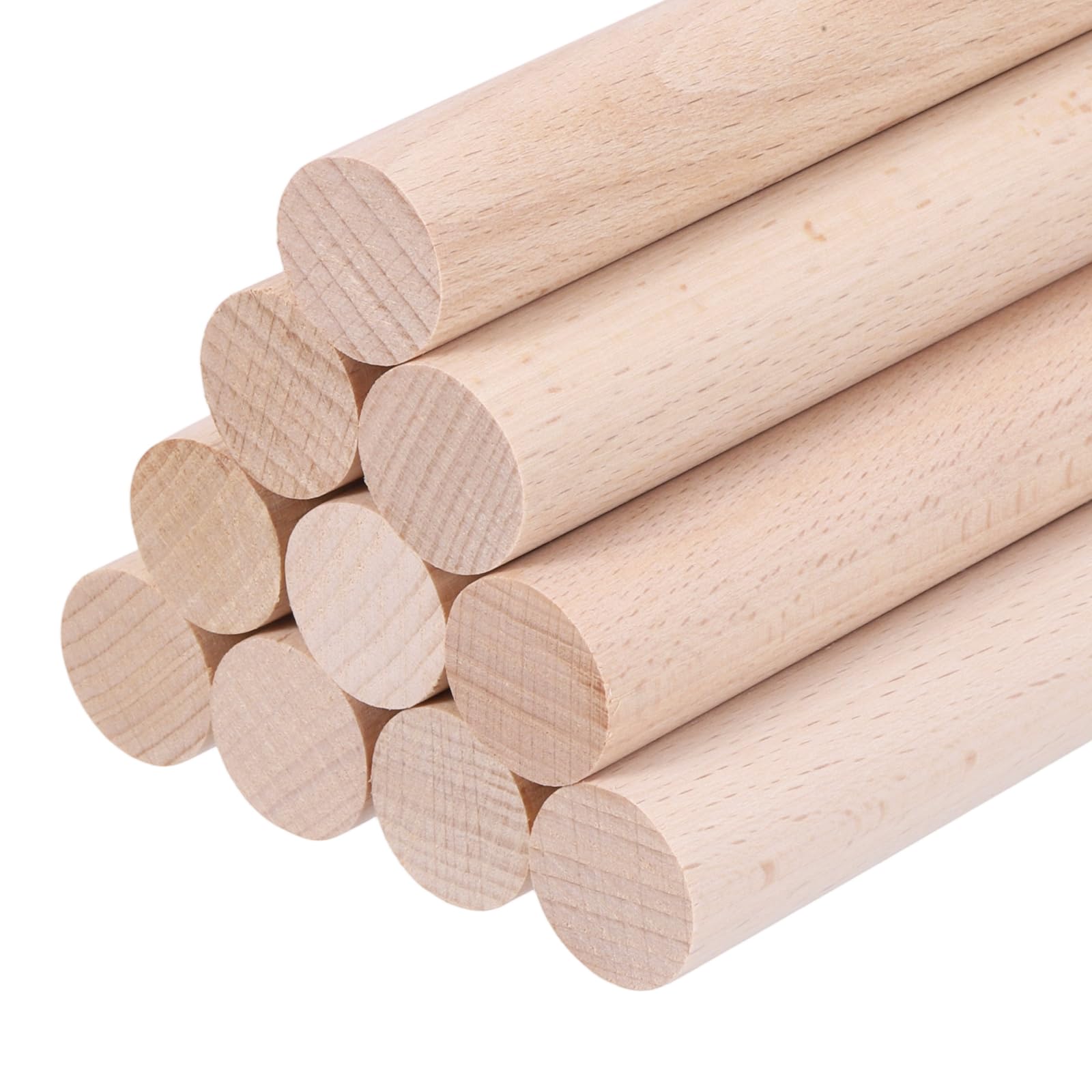 sourcing map Wooden Dowel Rods, 15mmx100mm Round Wooden Rod Unfinished Solid Wood Sticks Crafts Wand for Arts Decoration, Craft and DIY Projects Wand,Pack of 10
