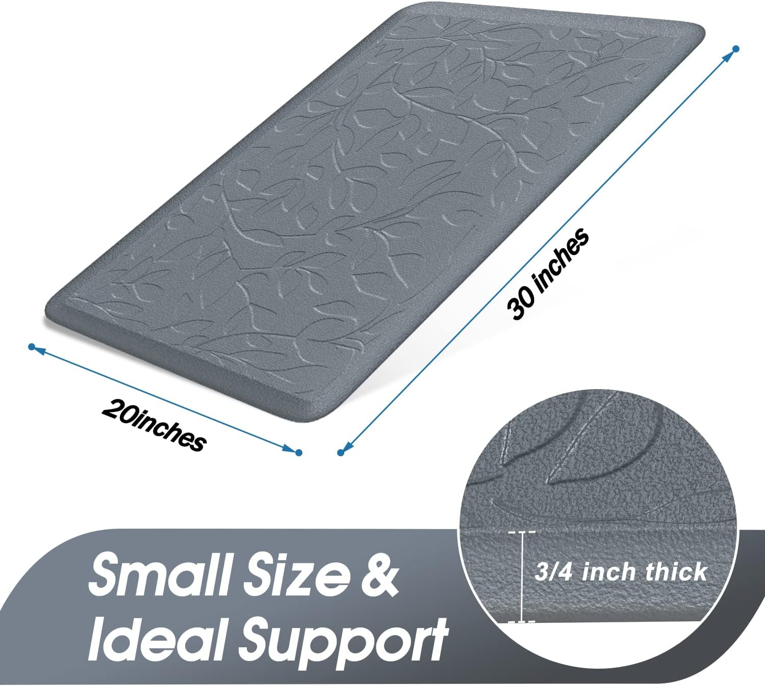 Anti Fatigue Kitchen Mat for Floor by DAILYLIFE, 3/4" Thick Kitchen Cushioned Mat, Standing Comfort Mat for Home, Office, Garage, Non-Slip Bottom, Waterproof & Easy-to-Clean (20" x 30", Grey)