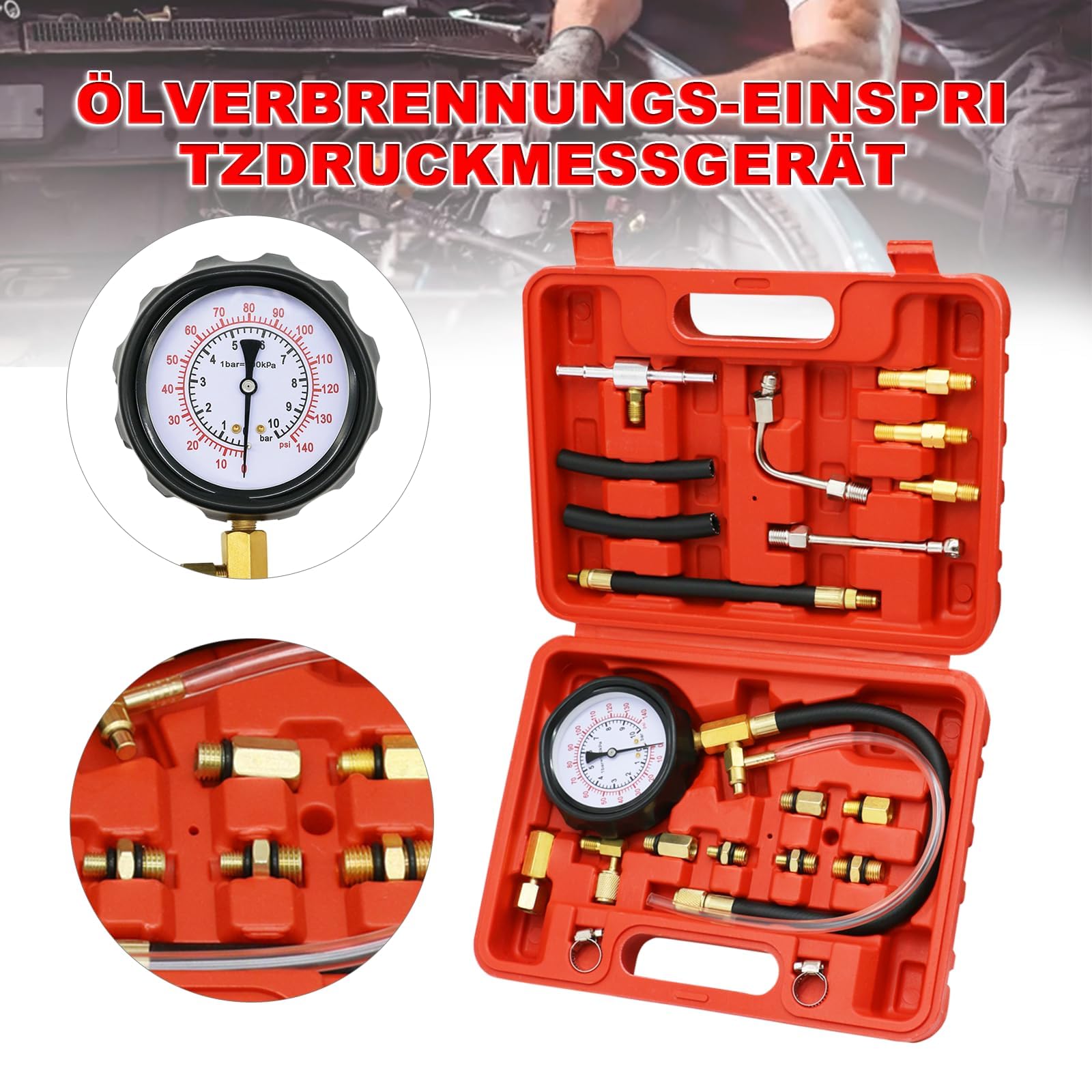 TU-114 Medidor de presión de combustible 0-140 PSI, medidor de presión de combustible para motores diésel y gasolina