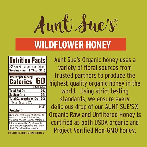 Miniatura 2 de Aunt Sue - Miel orgánica cruda y sin filtrar de Brasil, 16 oz