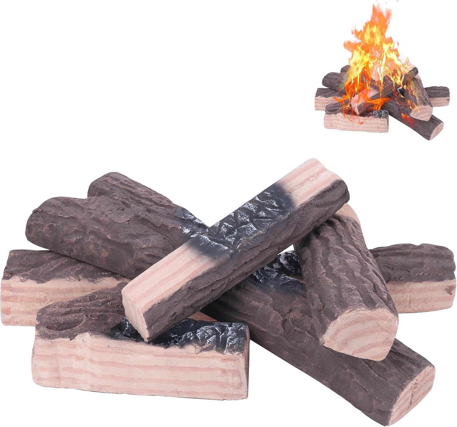 Amazon.com: 5 Pack Large Realistic Ceramic Gas Fireplace Logs ...