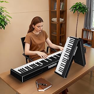 Teclado de piano portátil 88 teclas: Teclado de piano plegable actualizado de 88 teclas tamaño completo, teclado semiponderado con soporte MIDI Bluetooth, teclado de piano plegable con pedal de