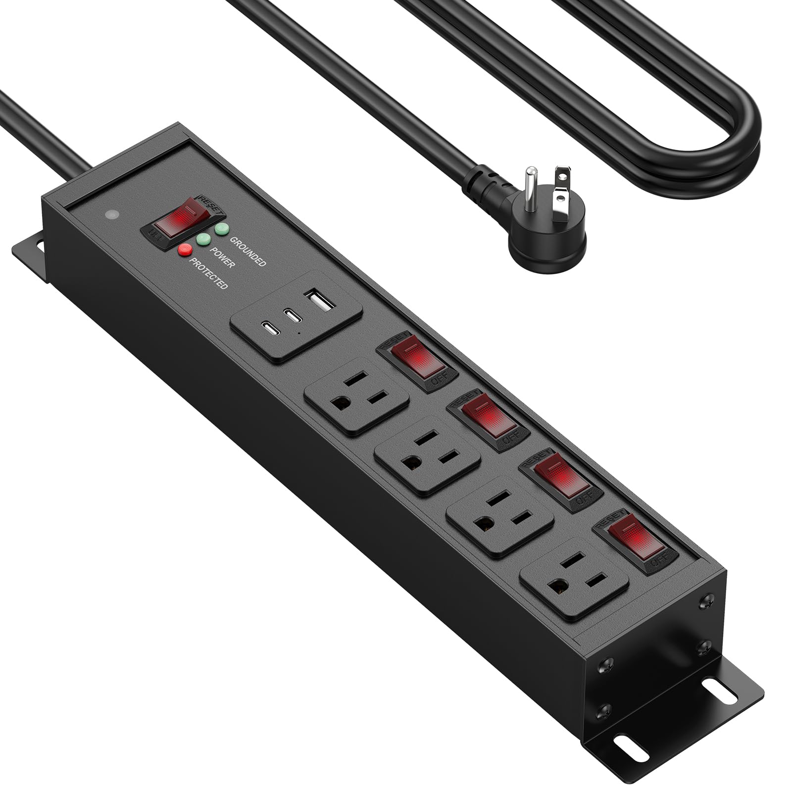 Photo 1 of CCCEI Heavy Duty Surge Protector - 6ft, Black, 4 Outlets, 2 USB-C, 1 USB-A