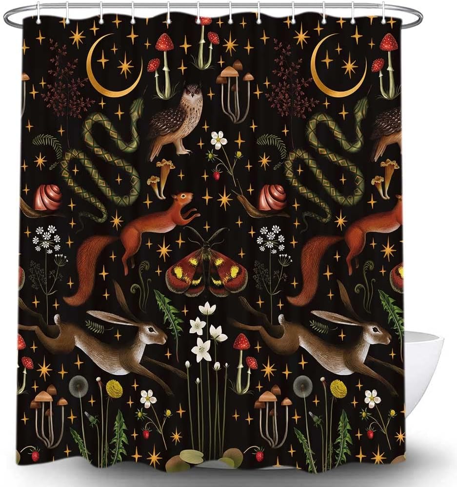 Fairy Rustic Forest Shower Curtain for Bahtroom, Country Woodland Wild Animals Butterfly Mushroom Set Hunting Shower Curtain, Farmhouse Rustic Cabin Lodge Shower Curtain Set with Hooks 70X84IN