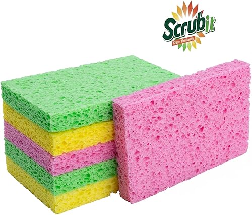 Vista 3 de SCRUBIT Esponja exfoliante de celulosa - Esponjas de limpieza de cocina para platos, sartenes, ollas y más, paquete de 6 esponjas para lavar platos