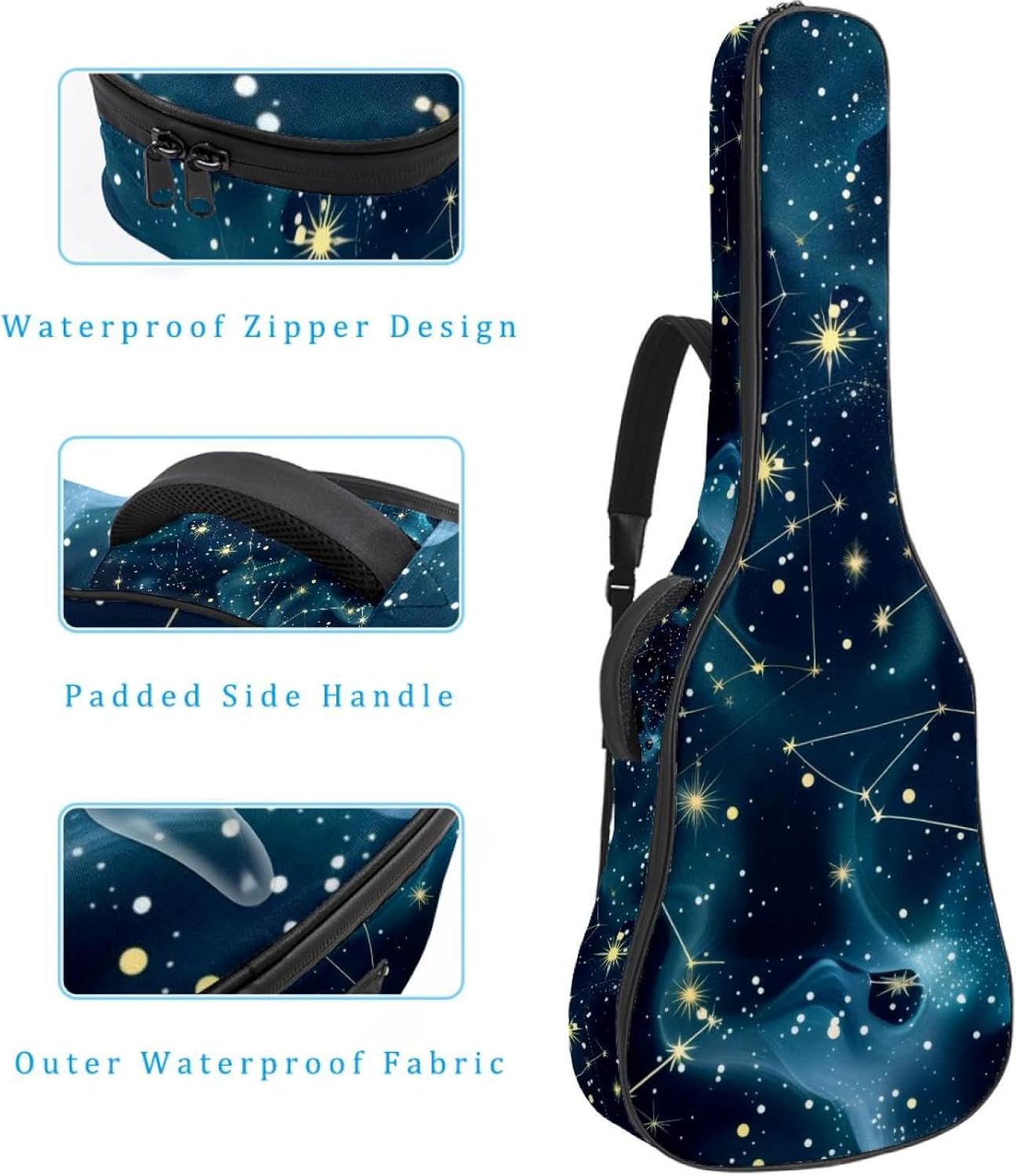 Acoustic Guitar Bag, 40 41 42 Inch Guitar Case Cover Soft Guitar Gig Bag for Acoustic Electric Bass Classical Guitar, Mystical Night Sky with Constellations Seamless Pattern