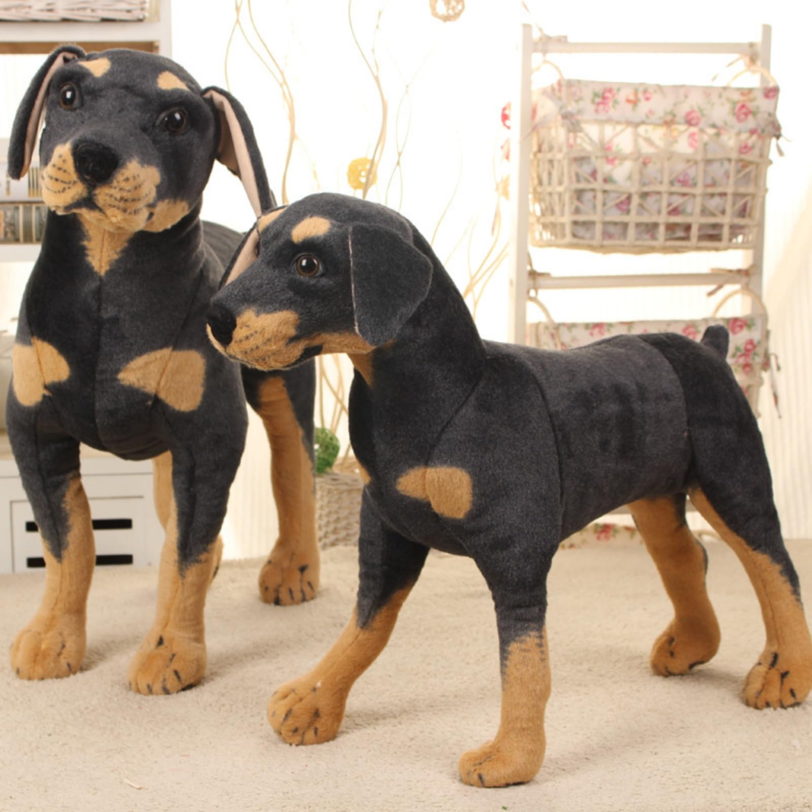 champracer Perro de peluche de peluche de Rottweiler, cachorro de peluche realista de peluche para perros negros, juguetes de peluche, regalos para niños y niñas (60 cm)