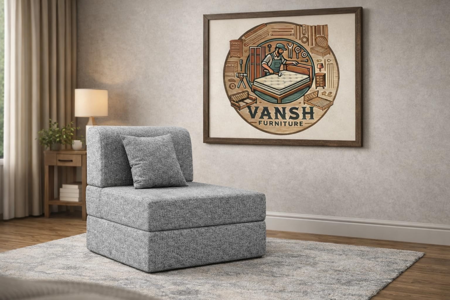Foldable One Seater Sofa Bed 3 X 6 Ft Jute Fabric Washable Cover Sofa Cum Bed with Cushions Convertible Sofa Bed for Home, Office (Grey Color - Pre-Assembled)