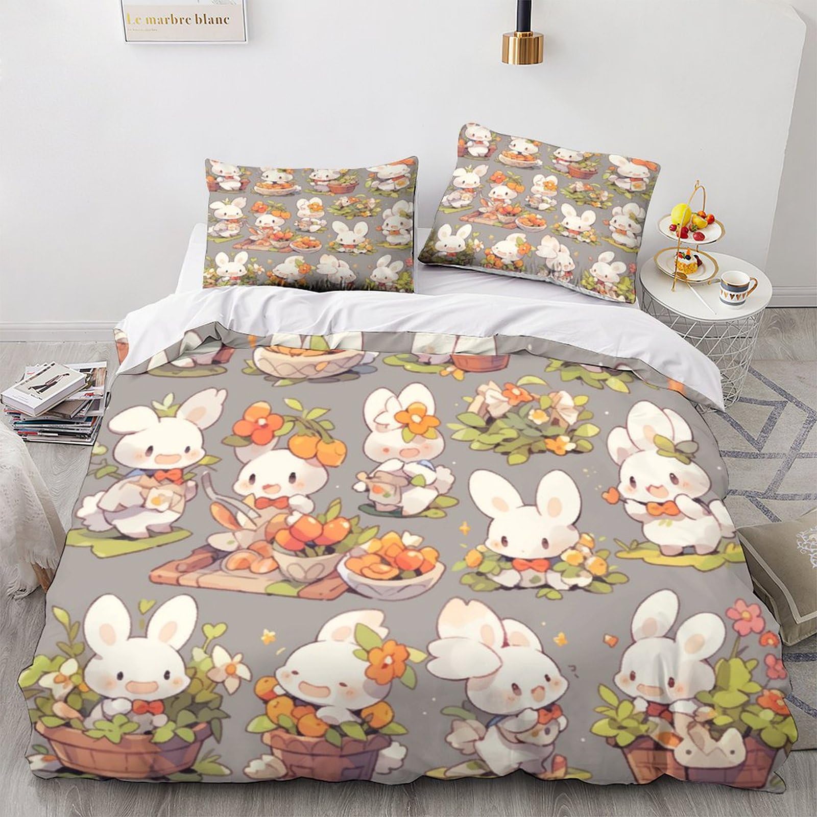 Housse de couette 3D animaux mignons OBABO 200x200cm avec taie d'oreiller pour lit double