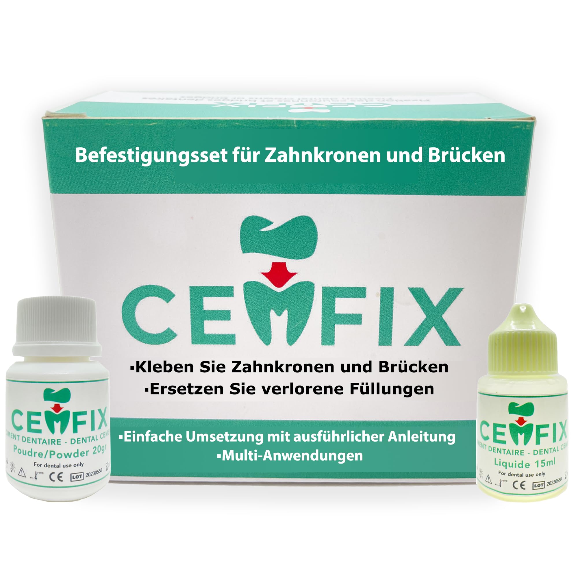 zum Refixieren von Zahnkronen und Brücken. Die ideale Lösung für Kronen, Brücken, Zahnkaries und verlorene Füllungen.