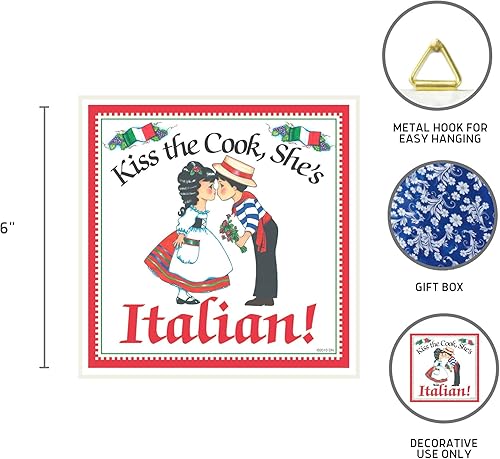Miniatura 2 de "Kiss The Cook, She's Italian" - Azulejo decorativo para pared, idea de regalo italiano