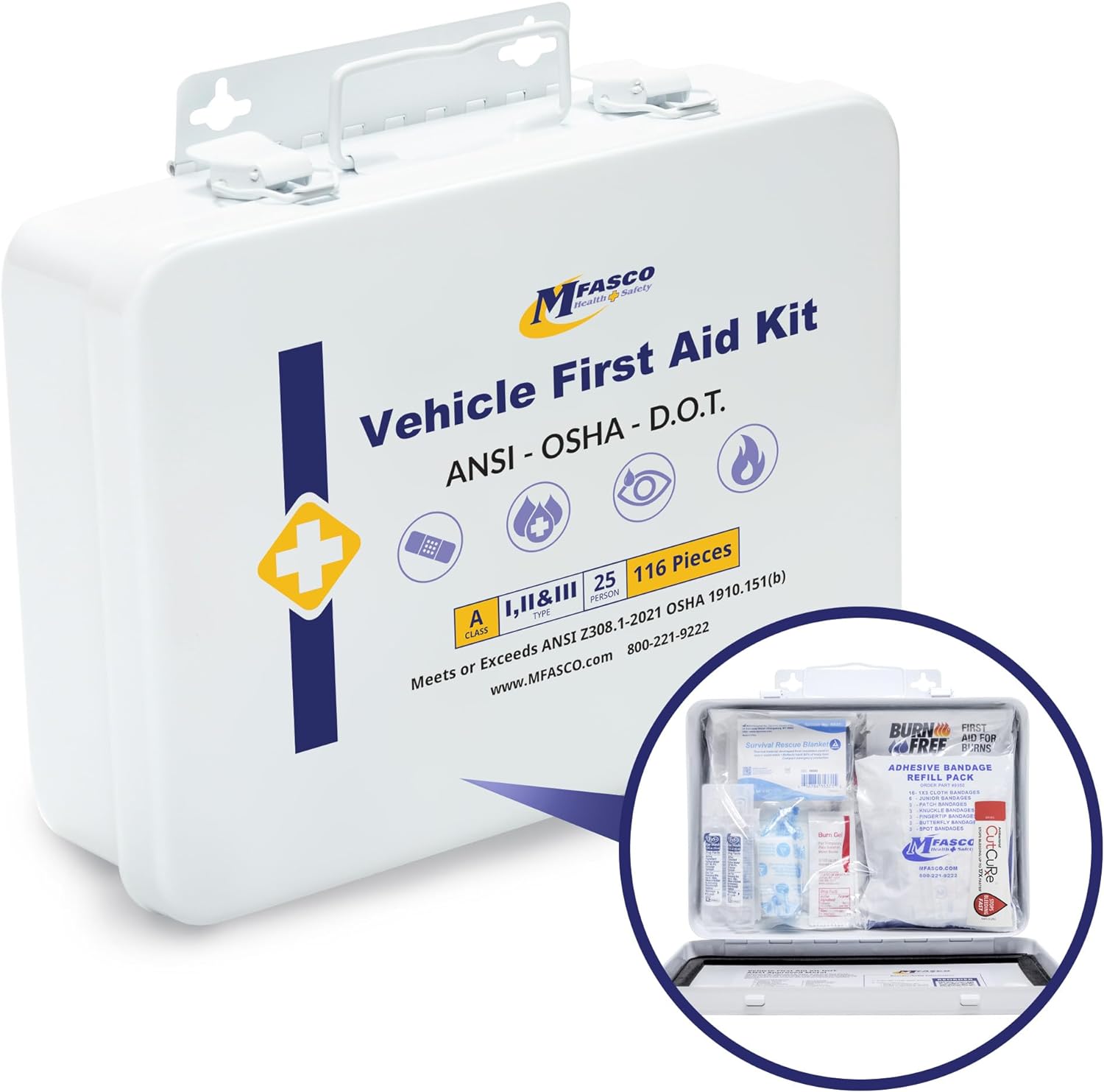 MFASCO Vehicle First Aid Kit – DOT/ANSI/OSHA Compliant – Metal – Portable & Mountable – Waterproof – First Aid Kits for Businesses, Construction, Commercial Vehicles, Workplaces – 115 Pcs MFASCO Vehicle First Aid Kit – DOT/ANSI/OSHA Compliant – Metal – Portable & Mountable – Waterproof – First Aid Kits for Businesses, Construction, Commercial Vehicles, Workplaces – 115 Pcs