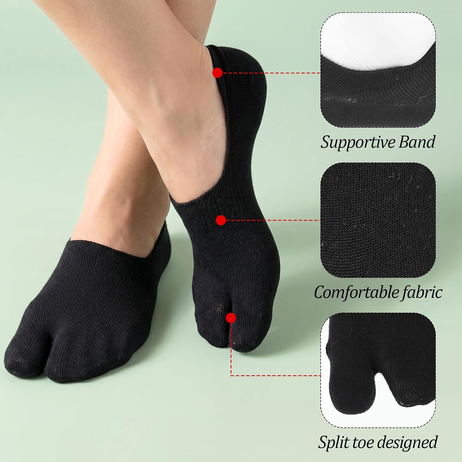 Andibro 4Pairs Low Cut Tabi Socks, Japanese Split Toe Ankle Short Socks Flip Flop Tabi Socks for Men Women Geta Sneaker Loafer Boat Shoes Flats