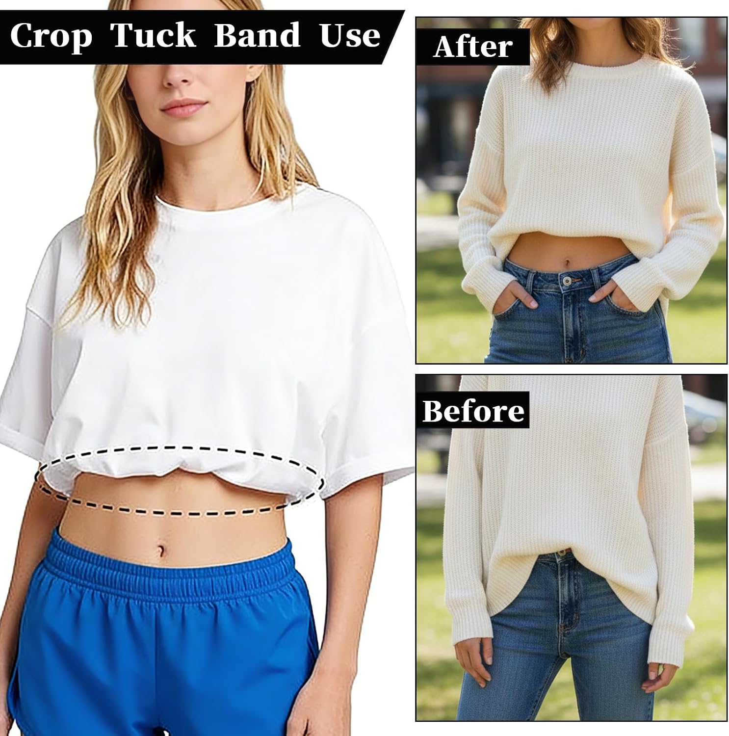 3 Pcs No Show Elastic Belts for Women, Adjustable Stretchy Belt with Flat Buckle Invisible Crop Tuck Band for Jeans Pants Dresses Shirt Sweater (Black, Beige, Dark Brown)