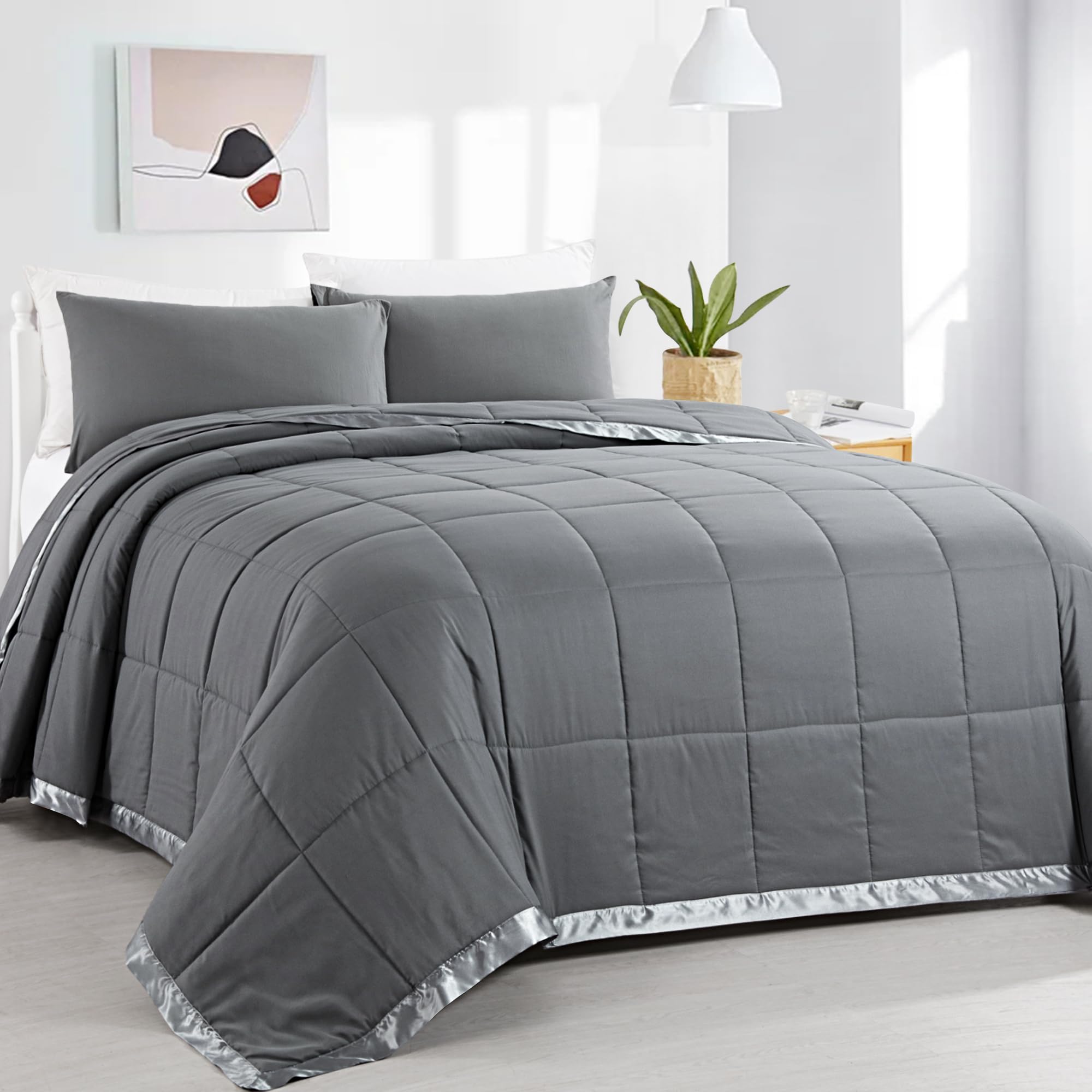 Amazon.com: HOMBYS Oversized King Down Alternative Blanket 120 x120,  Lightweight Quilted Bed Blanket with Stain Trim,Grey Reversible Soft  Microfiber Quilted Blanket for All Season : Home u0026 Kitchen