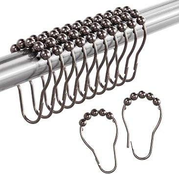Amazer Bronze Shower Curtain Hooks, 12PCS Rust-Resistant Metal Shower Hooks Ring Shower Rings for Curtain, Rolling Shower Curtain Rings for Bathroom Shower Rod Shower Curtain Hangers