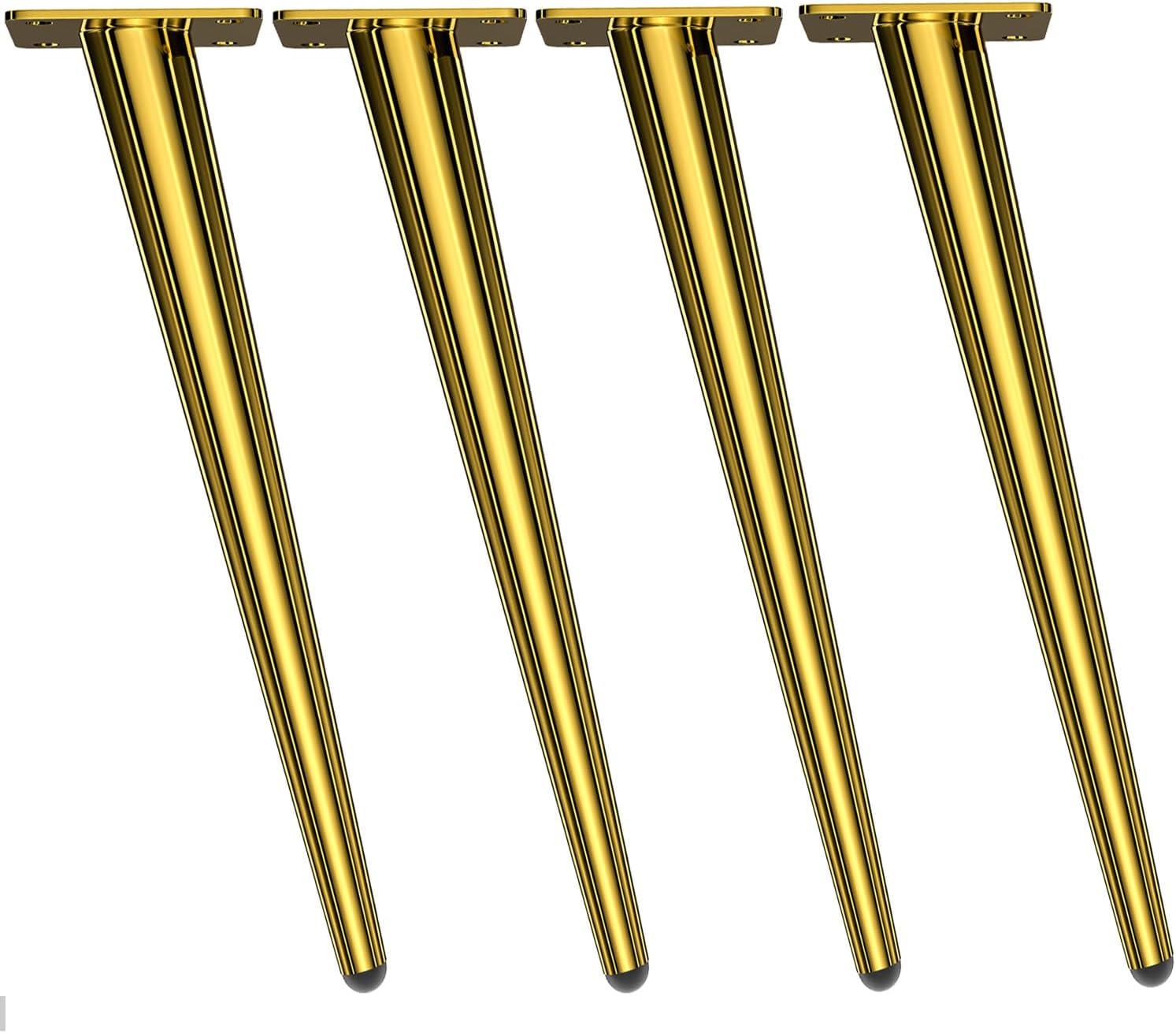 Osring 22 Inch Furniture Legs Gold Round Tapered Metal Table Leg, Slant Cabinet Furniture Feet Hardware for Coffee Table, 4 Pack