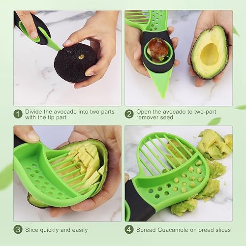 Miniatura 4 de Cortador de aguacate 4 en 1 y mini cuchillo plegable de frutas, juego de 2 herramientas de aguacate para cortar, rebanar, cubo, triturador