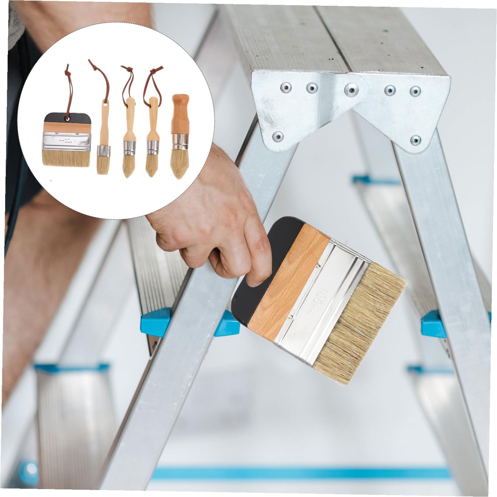 Lot de 5 Set de Set de Pinceaux la Colle à Poils Synthétiques Manche en Bois pour Décoration Intérieure et Peinture des Plafonds