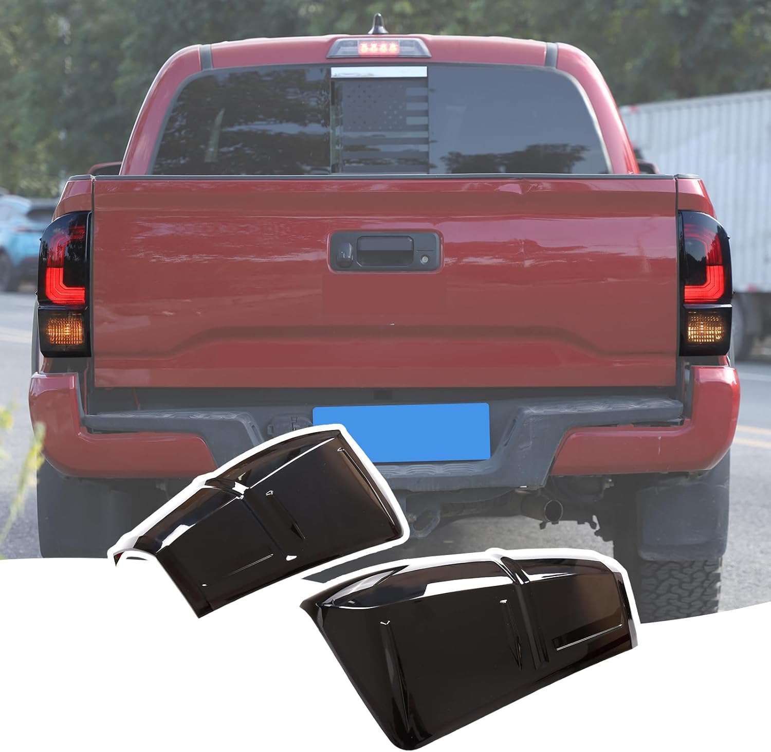 LLKUANG Rear Tail Light Cover Tail Lamp Shell Shade Guard Trim Frame Compatible with Toyota Tacoma 2016-2022,ABS Car Taillight Protective Shell Bezels Smoke Black Taillight Shell Accessories