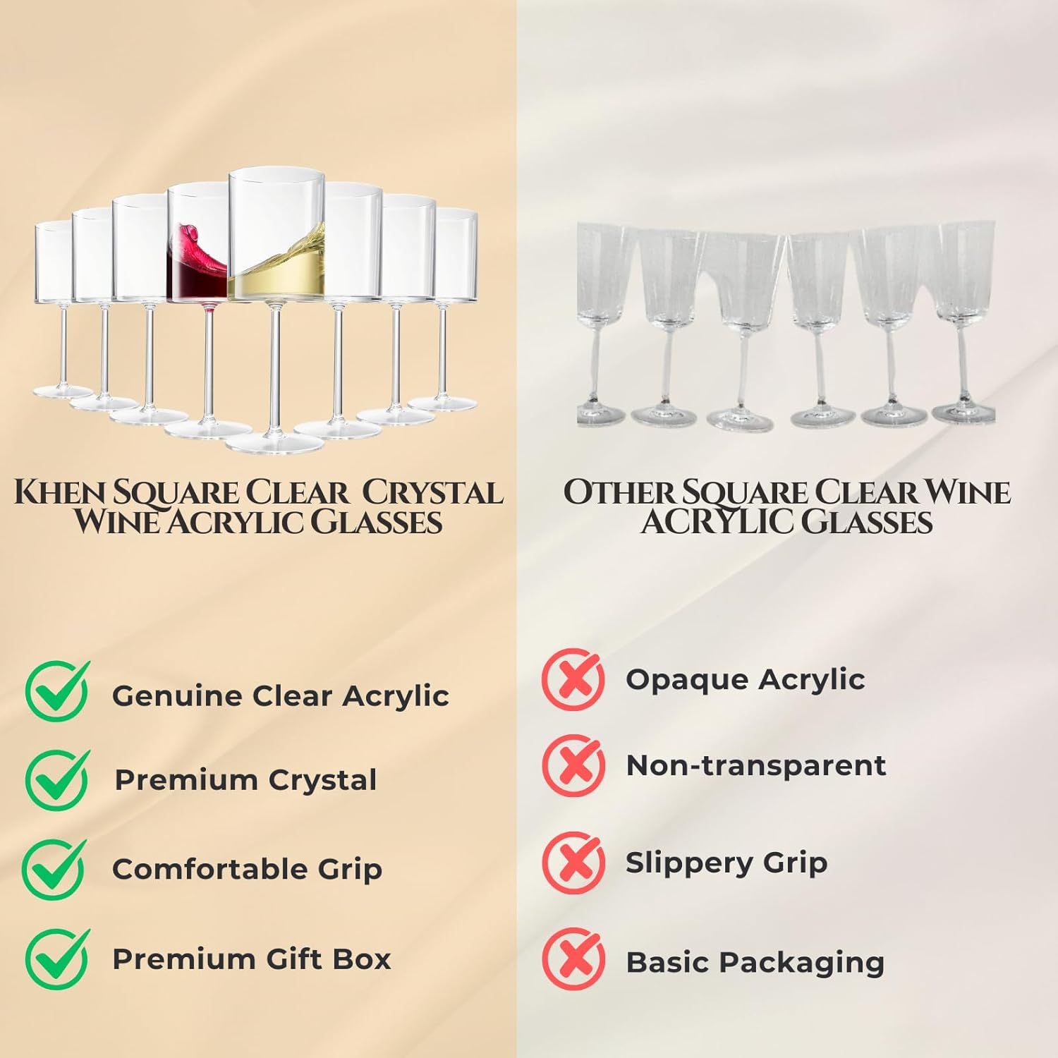 Unbreakable Stemmed Square Tritan Acrylic Wine Glasses European Style | Set of 8 | 100% US Drinkware, 18 oz Dishwasher Safe Clear Color Shatterproof BPA-free plastic, Floating Pool, Indoor and Outdoor