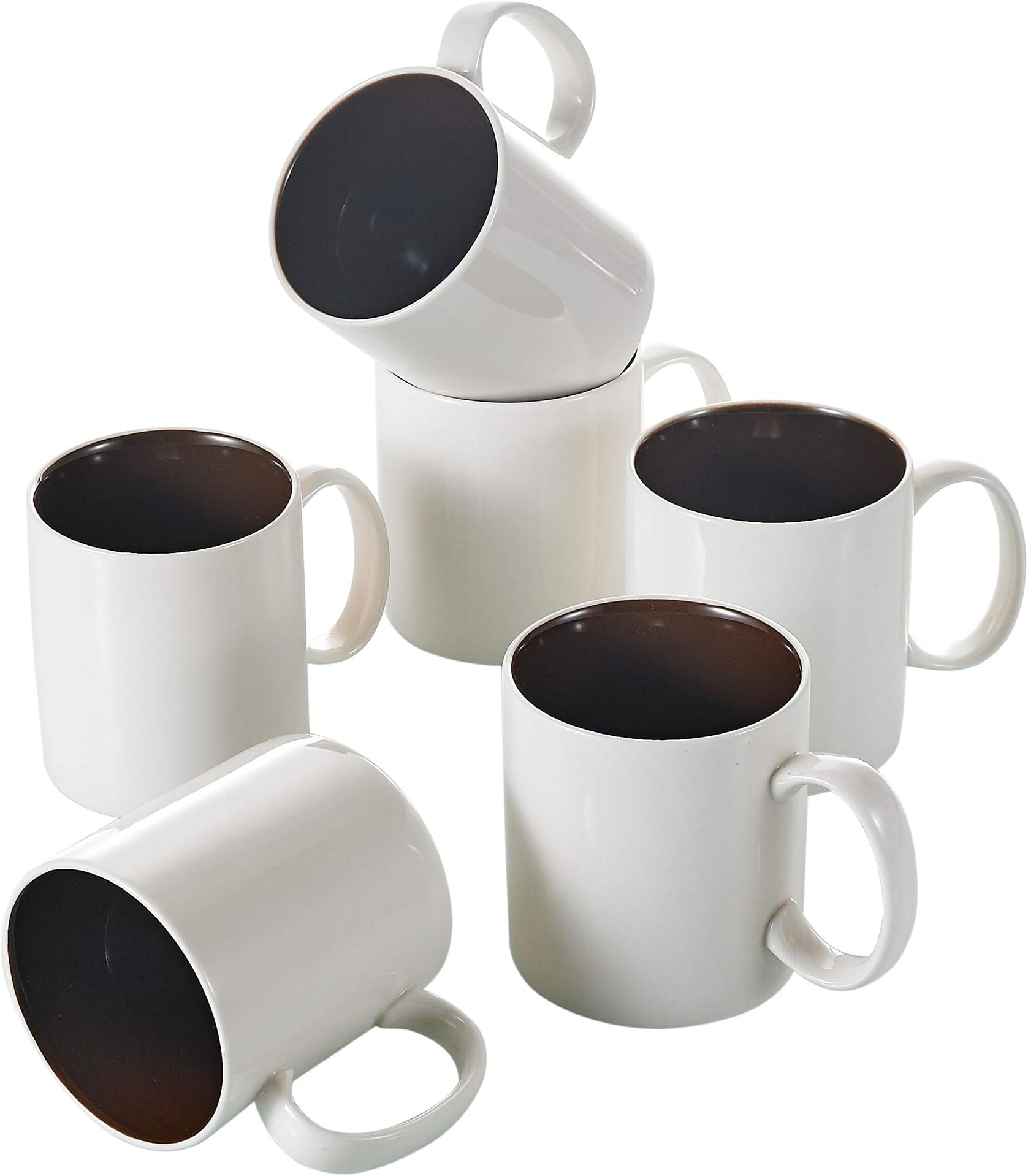 Porcelain Mug Set,Ceramic Cups,15 Ounce for Coffee, Tea, Cocoa, Set of 6,Gray and Coffee