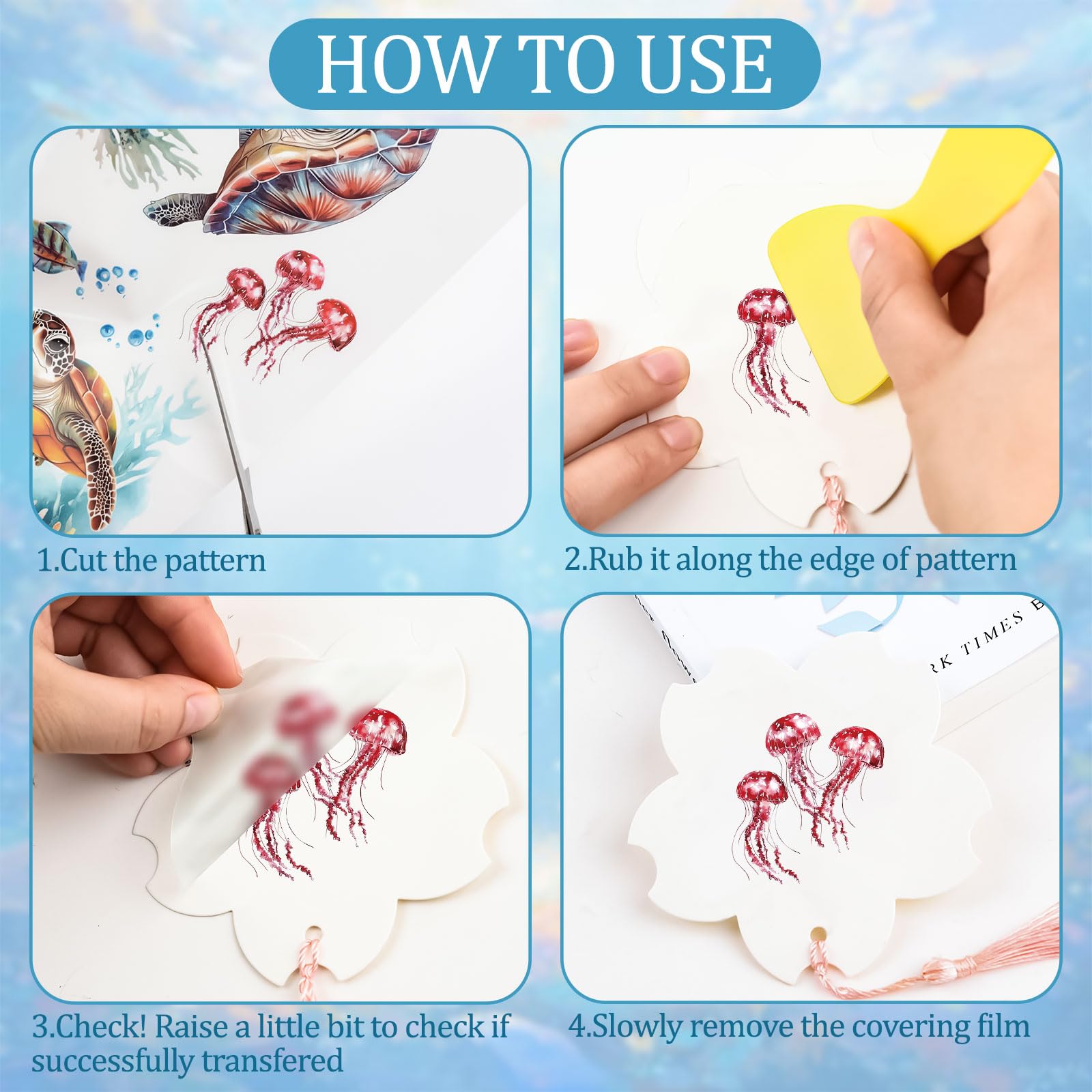 WANDIC 3Pcs Marine Animal Theme Rub On Transfer Sticker,Turtles Sticker Tropical Fish Decal for Present Packaging DIY Scrapbooking Albums Furniture,15 * 30cm - Image 3