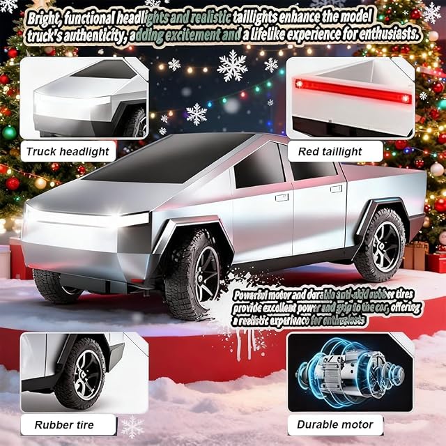 Cybertruck Toy Remote Control Car All-Terrain RC Car 1/24 Model 2.4GHz Remote Cyber Truck with Light Effect Four-Wheel Drive RC Race Car Ddual Batteries for Long Endurance Age for 3 Years and Up
