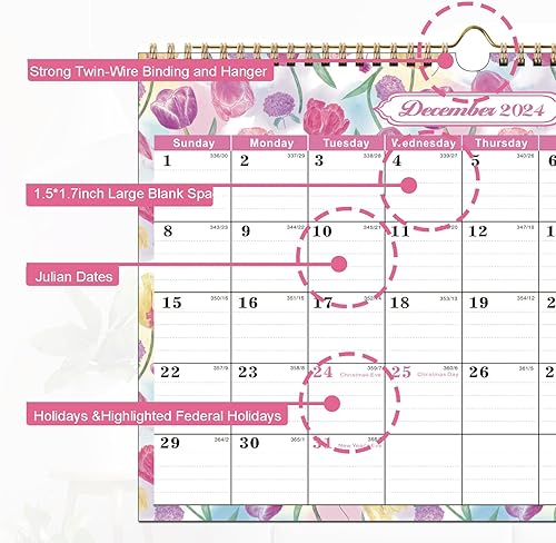 Miniatura 4 de Calendario de pared 2024-2025, enero de 2024 a junio de 2025, calendario mensual colgante de 18 meses 2024, 17 x 12 pulgadas, encuadernación de