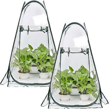 2Pack Pop up Greenhouse Cover, Transparent PVC Mini Small Grow Plant House Tent, Gardening Flowerpot Warm Room Backyard Flower Shelter for Indoor Outdoor 27"x27"x31"
