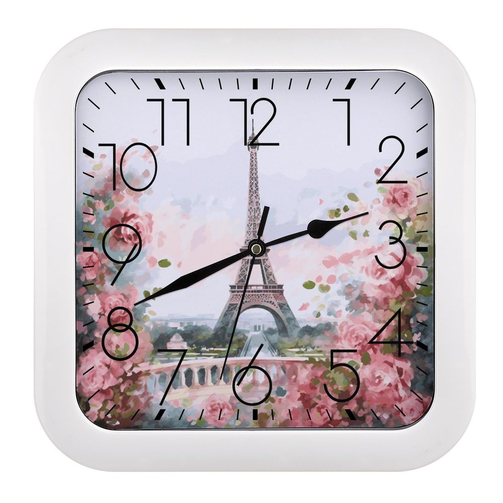Horloge murale carrée de Paris fleurie idéale pour salon et bureau moderne