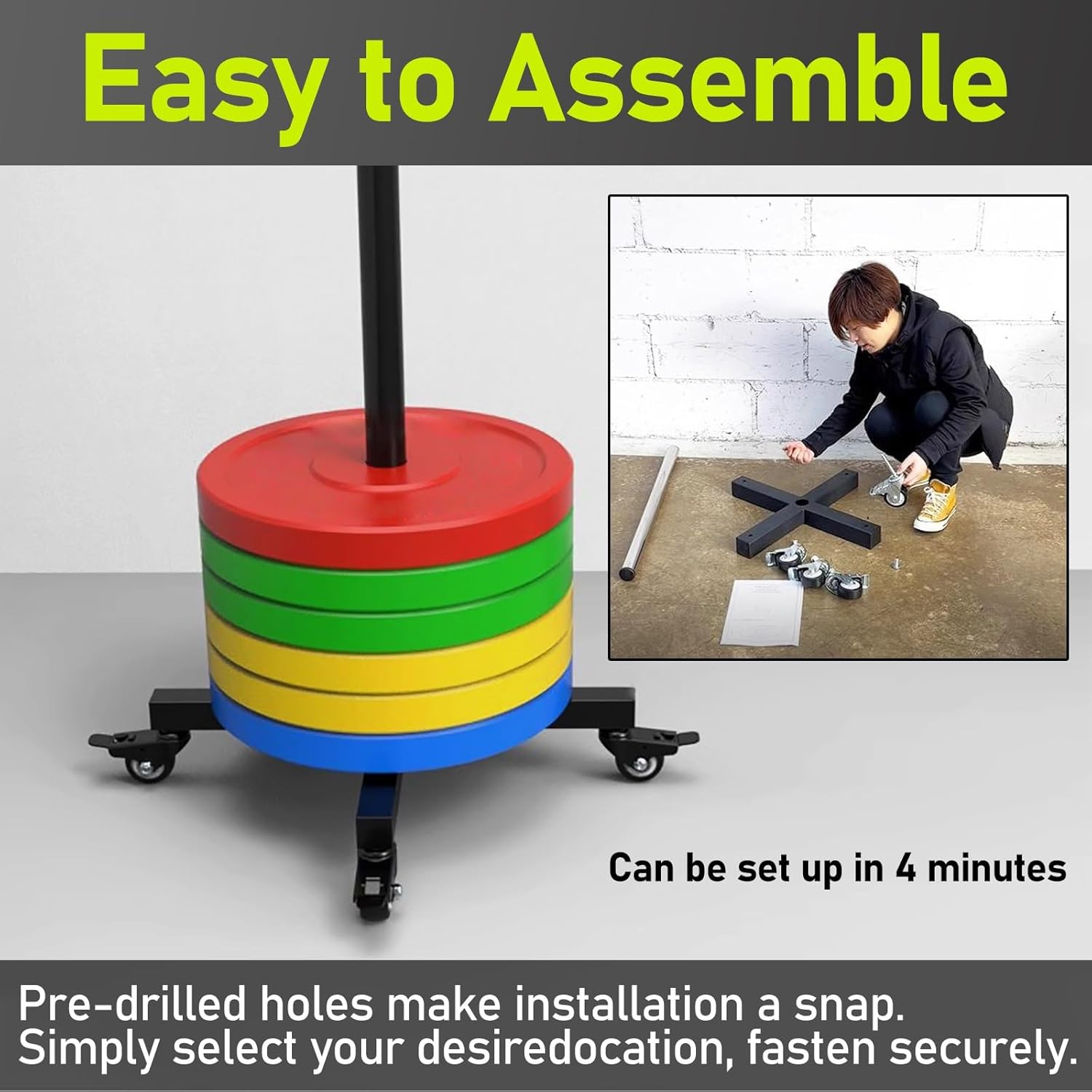 Olympic Rolling Weight Plates Storage-0.8/1.9in Apertures, Vertical Professional Barbell Bumper Plate Rack Holder for Strength Training, Gym Organizational Equipment