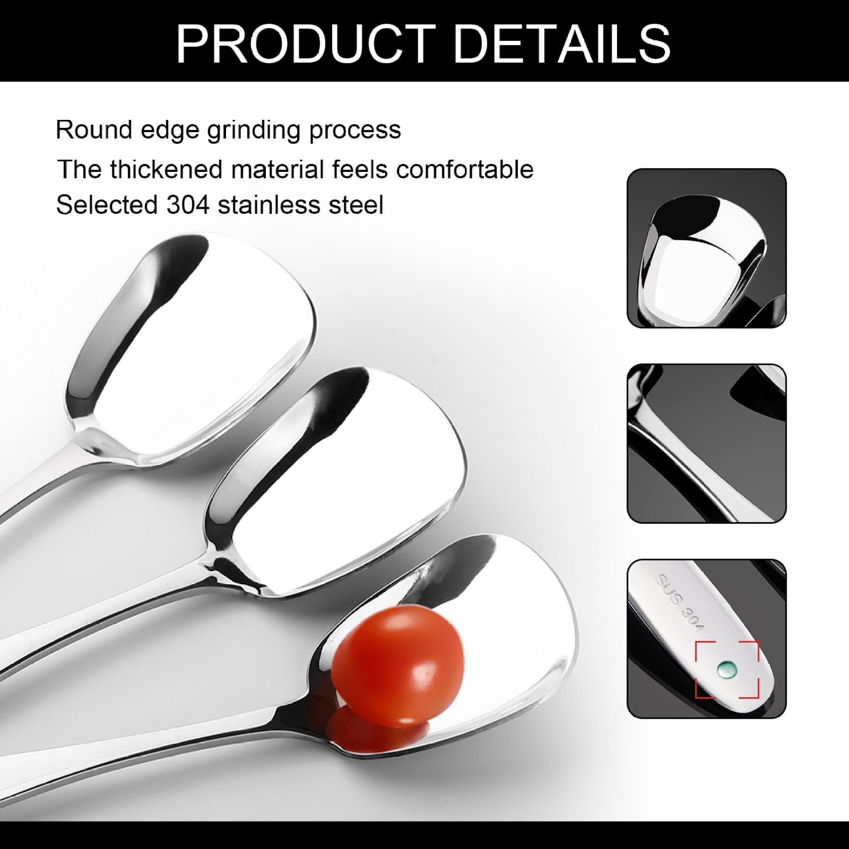Gcroet Cuillères à Soupe à tête carrée en Acier Inoxydable, 5 pièces, cuillères Soupe carrées de Style coréen Servant Une Robuste en Acier Inoxydable..