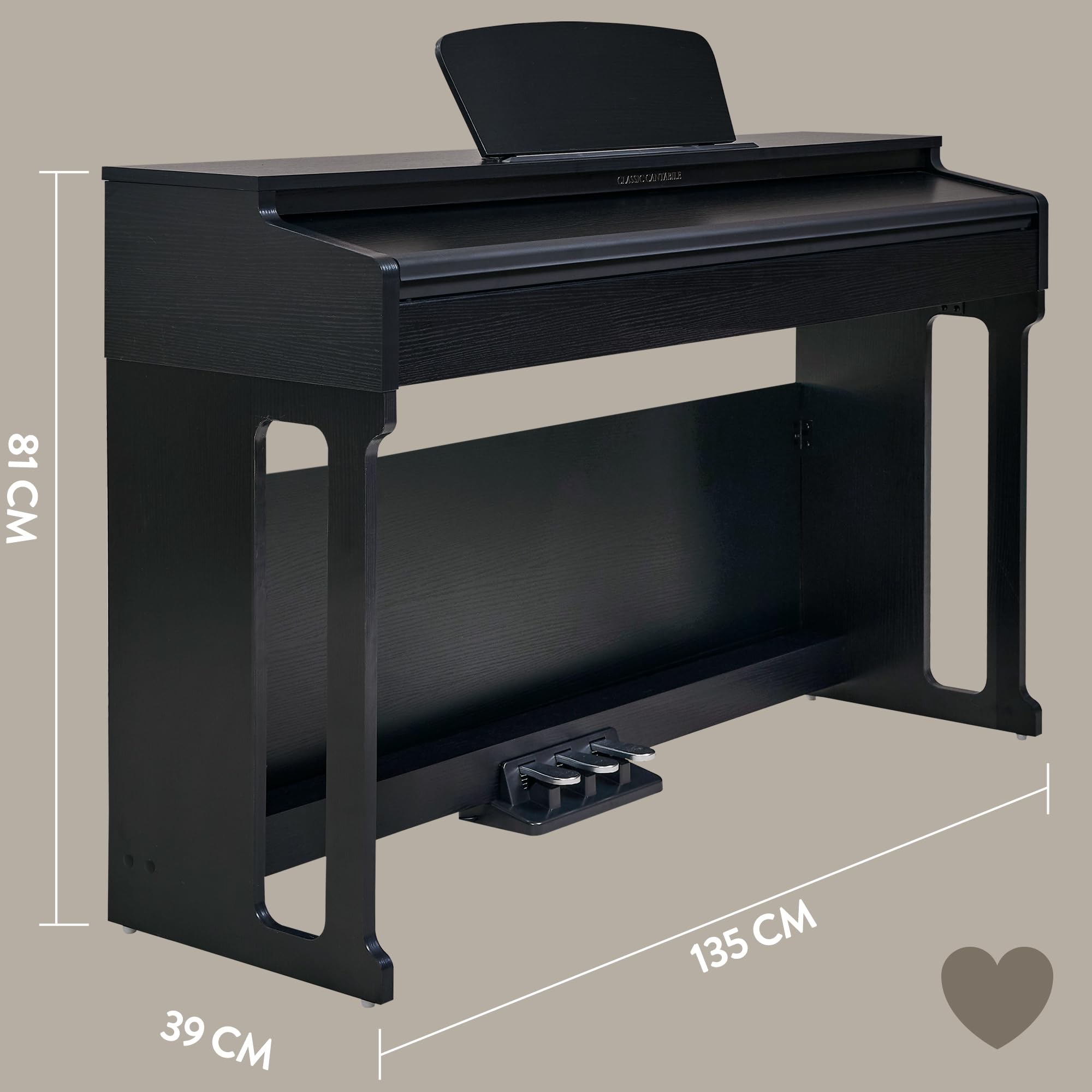 Classic Cantabile DP-220 SM E-Piano Set - Digital Piano 88 gewichtete Tasten mit Hammermechanik - Inklusive Pianobank, Kopfhörer und Klavierschule - Layer-, Split- und Twinova-Funktion - 3 Pedale