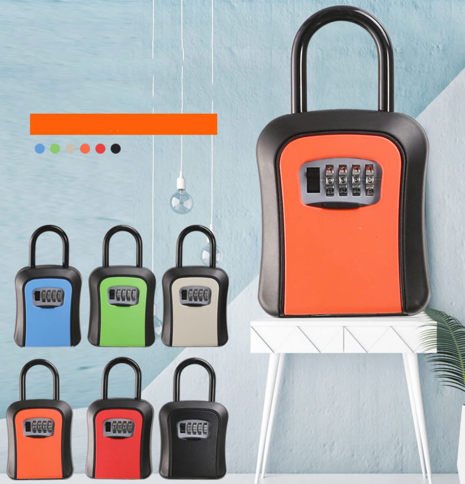 Schlüsseltresor Mit Bügel,Wasserdichter Schlüsselkasten Schlüsselbox Für Den Außenbereich, Kombination Schlüsselsafe Für Den Außenbereich, Hausschlüssel Versteck, Garage, Schule,Orange