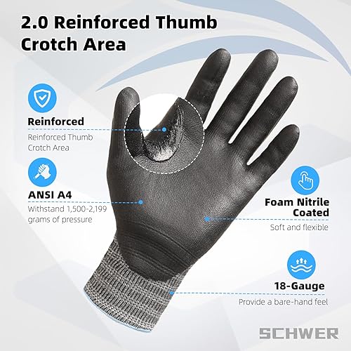 Miniatura 2 de Schwer AIR-SKIN AR5918 - Guantes resistentes a cortes con alambre extremadamente ligeros y finos, nivel 5 guantes de metal para trabajo refinado,