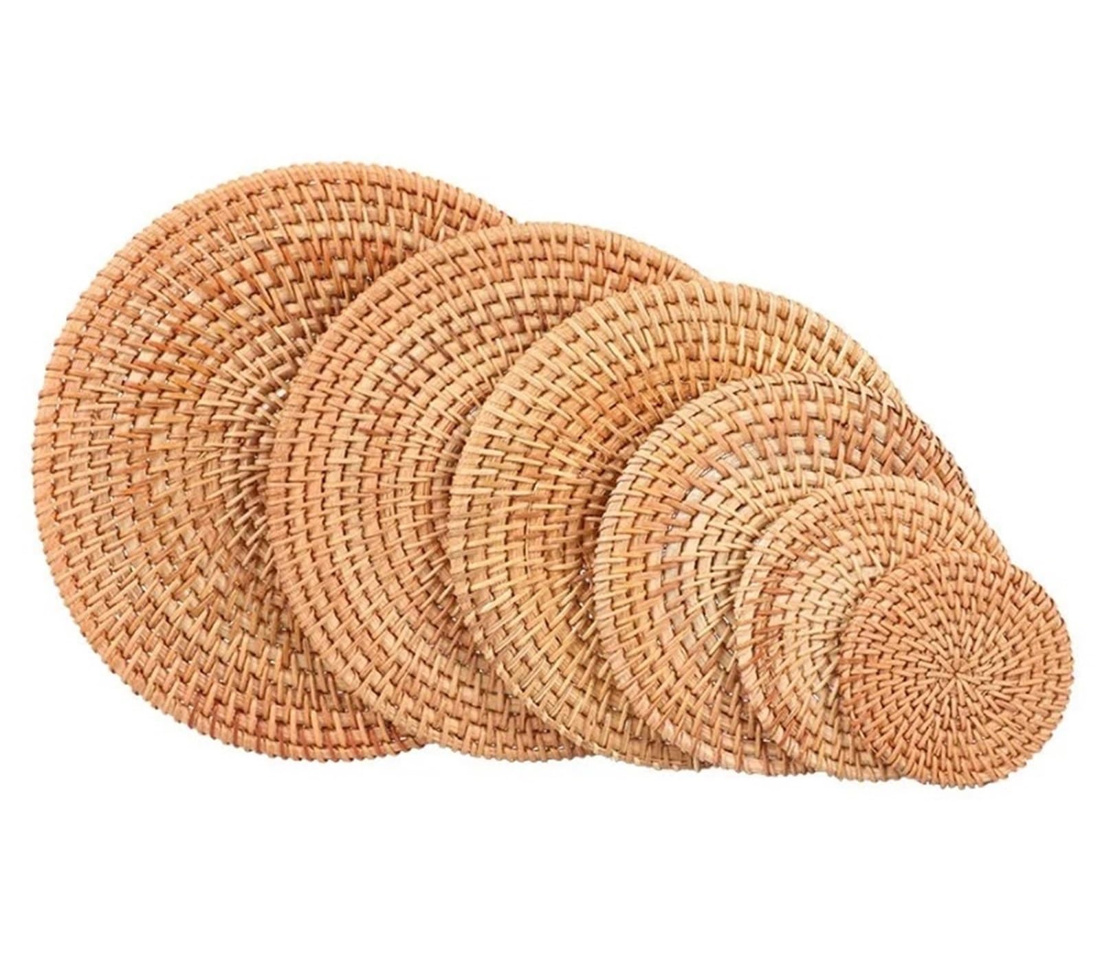 Woven Placemats Woven Rattan Tea Cushion Round Natural Cup Mat Coasters Hand Hot Insulation Placemats Table Padding Kitchen(Size 10cm)