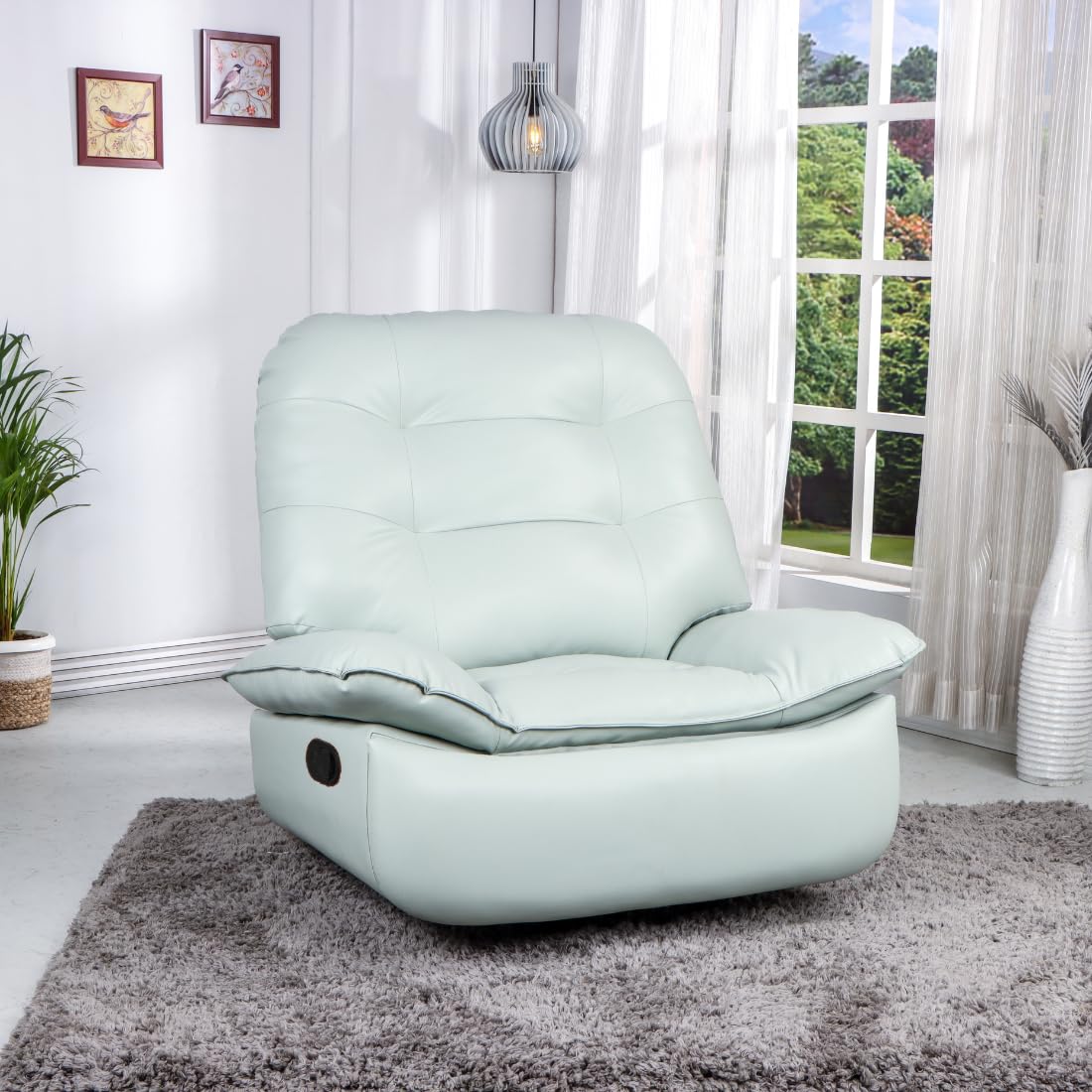 Solis Royale Leatherette Recliner 1 Seater Sofa Chair with Back Support and Leg Relaxation | Manual Rocking and Revolving Recliner Chair | Lounge Chairs for Home (2 Year Warranty, Pista Green)