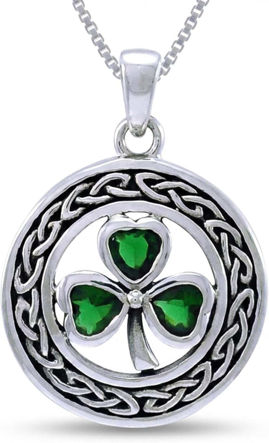 Jewelry Trends Sterling Silver Celtic Clover Shamrock Pendant Necklace 18" Green
