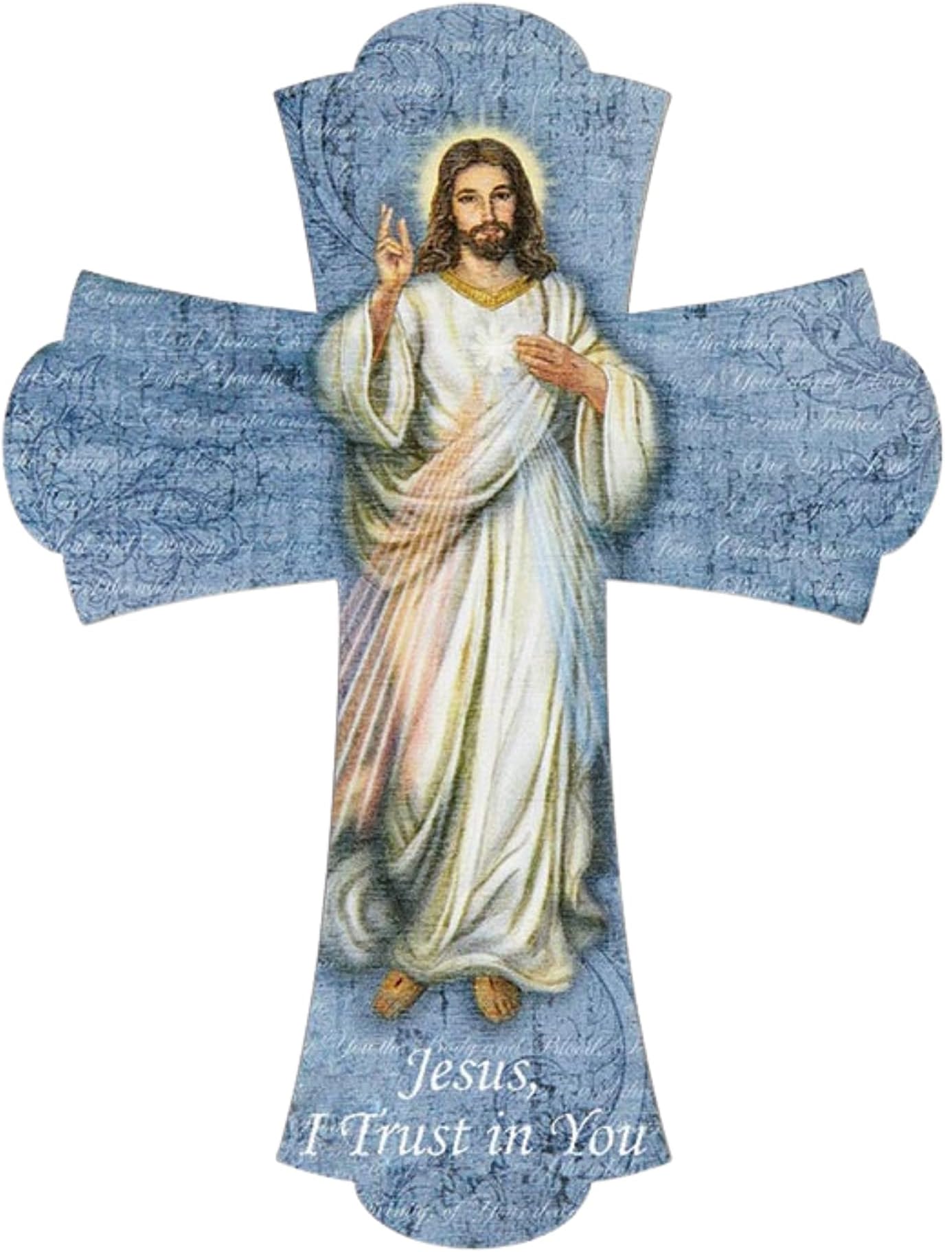 NeedzoJesus I Trust In You Divine Mercy Full Color Wooden Wall Cross, Divina Misericordia Colorful Image, Catholic Religious Decorations for Hanging, 6 Inches