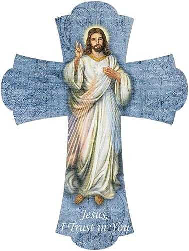 Jesús I Trust In You Divine Misericordia Cruz de pared de madera a todo color, imagen colorida de Divina Misericordia, decoraciones religiosas
