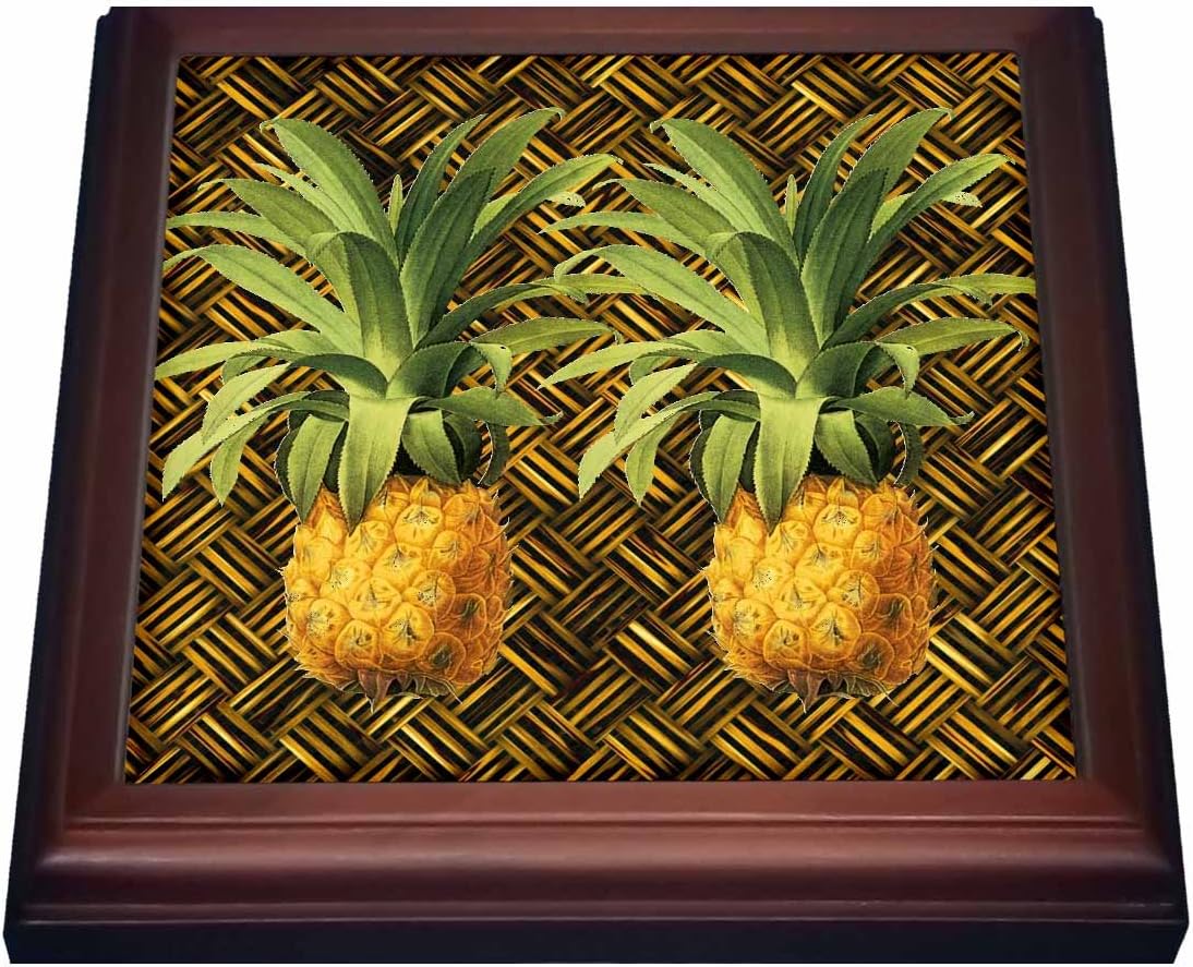 3dRose A Pair of Juicy Tropical Pineapples Botanical Illustration Trivet with Ceramic Tile, 8" x 8", Brown