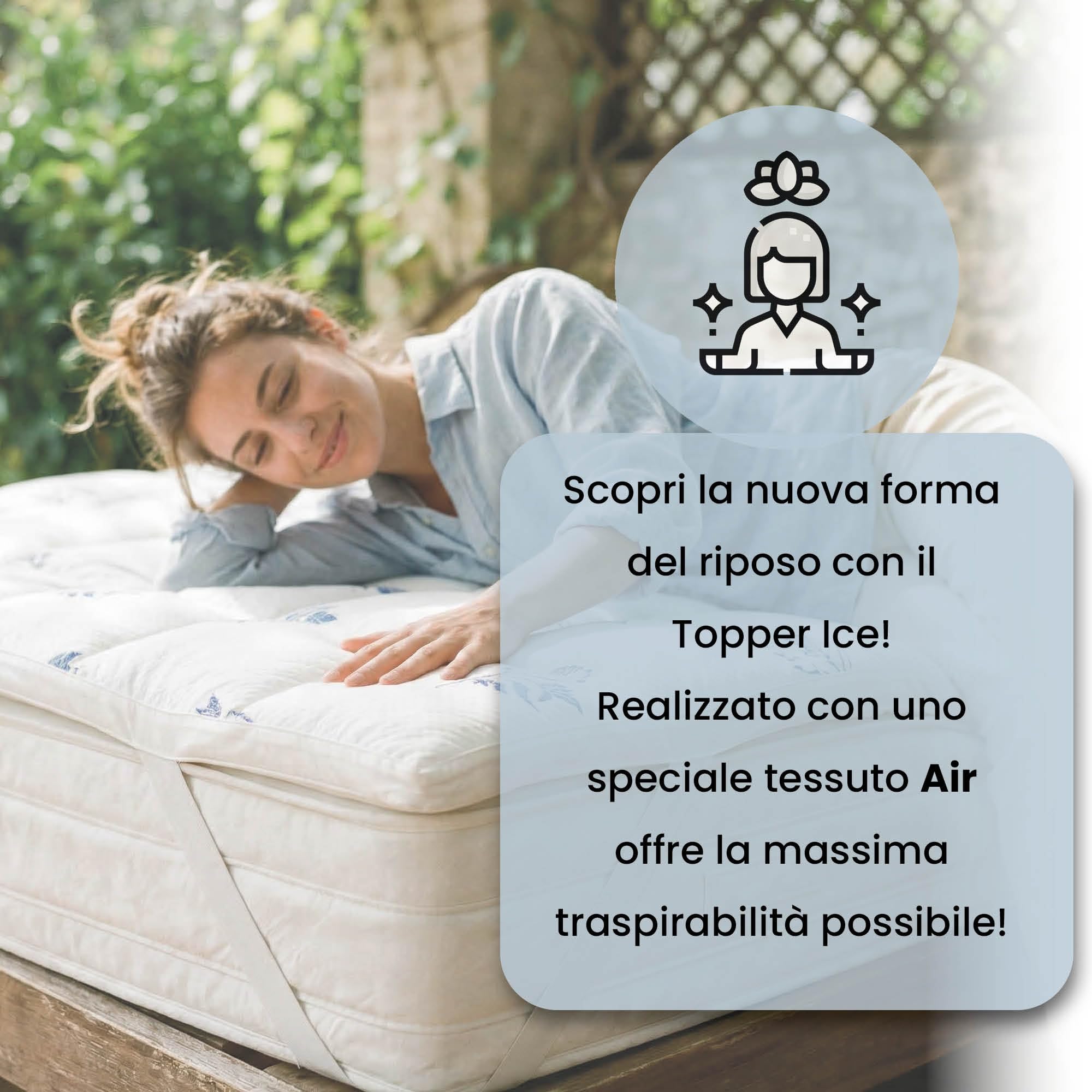 Topper AIR letto Matrimoniale 160x195, Imbottitura 300 gr/mq, Soffietto di 3 cm, Coprimaterasso Traspirante con Elastici per il fissaggio, Lavabile in Lavatrice