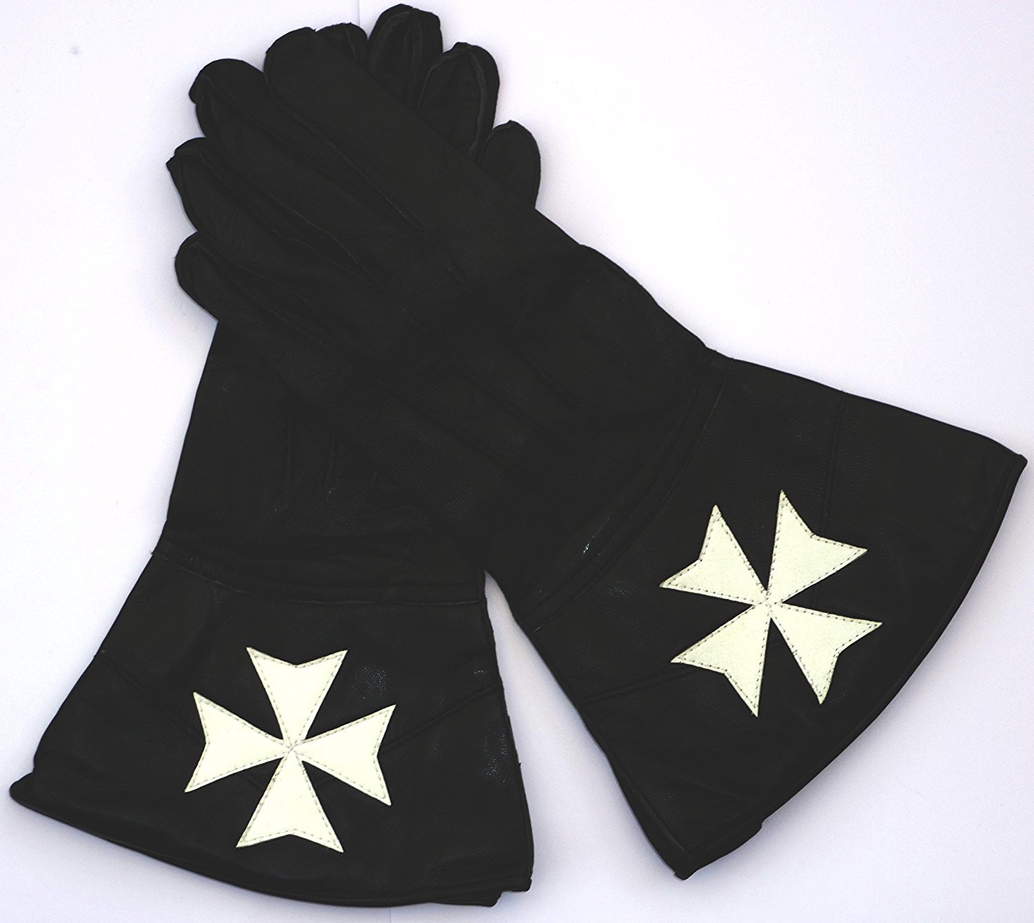The Lodge Masonic Regalia Black Masonic Knights Malta Gauntlets - Leather (Medium)